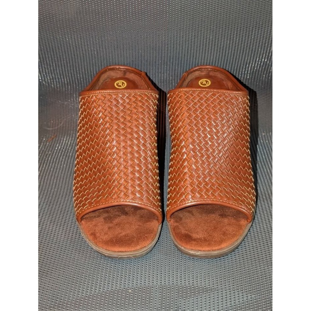 Bella Vita Woven Leather Mule Heels Brown Slip On Size 9-9.5‎